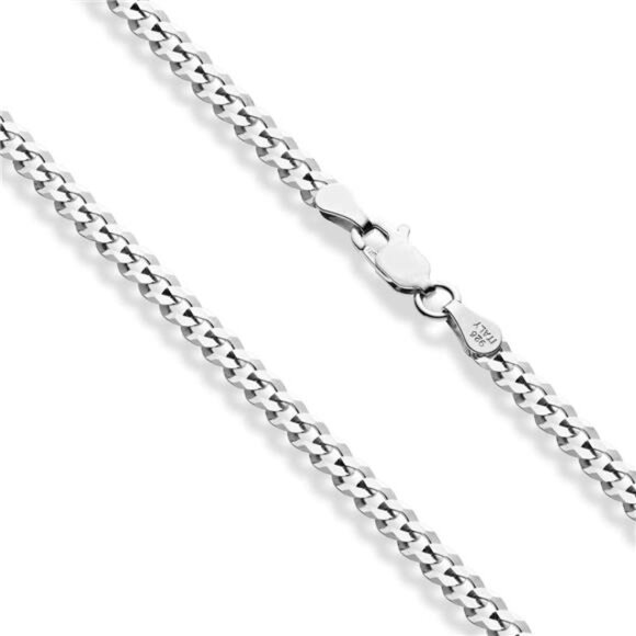 Miabella Solid 925 Sterling Silver Italian 3.5mm Diamond Cut Cuban Link Curb - Picture 2 of 7